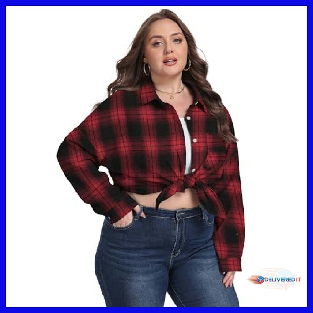 Plus Size Flannel Shacket Button Down Blouse Ligh… - image 6